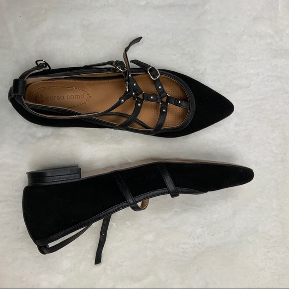 Corso Como Black Studded Multi Strap Pointy Flats - Picture 10 of 11